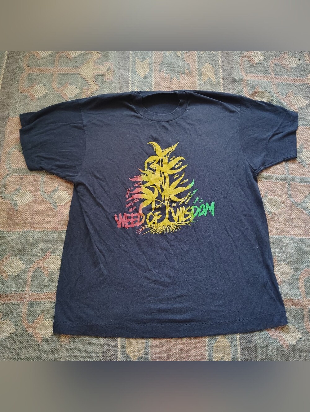 80 Vintage Ganja Shirt Medium Navy Blue 1980s Jamaica Weed Single Stitch Tee